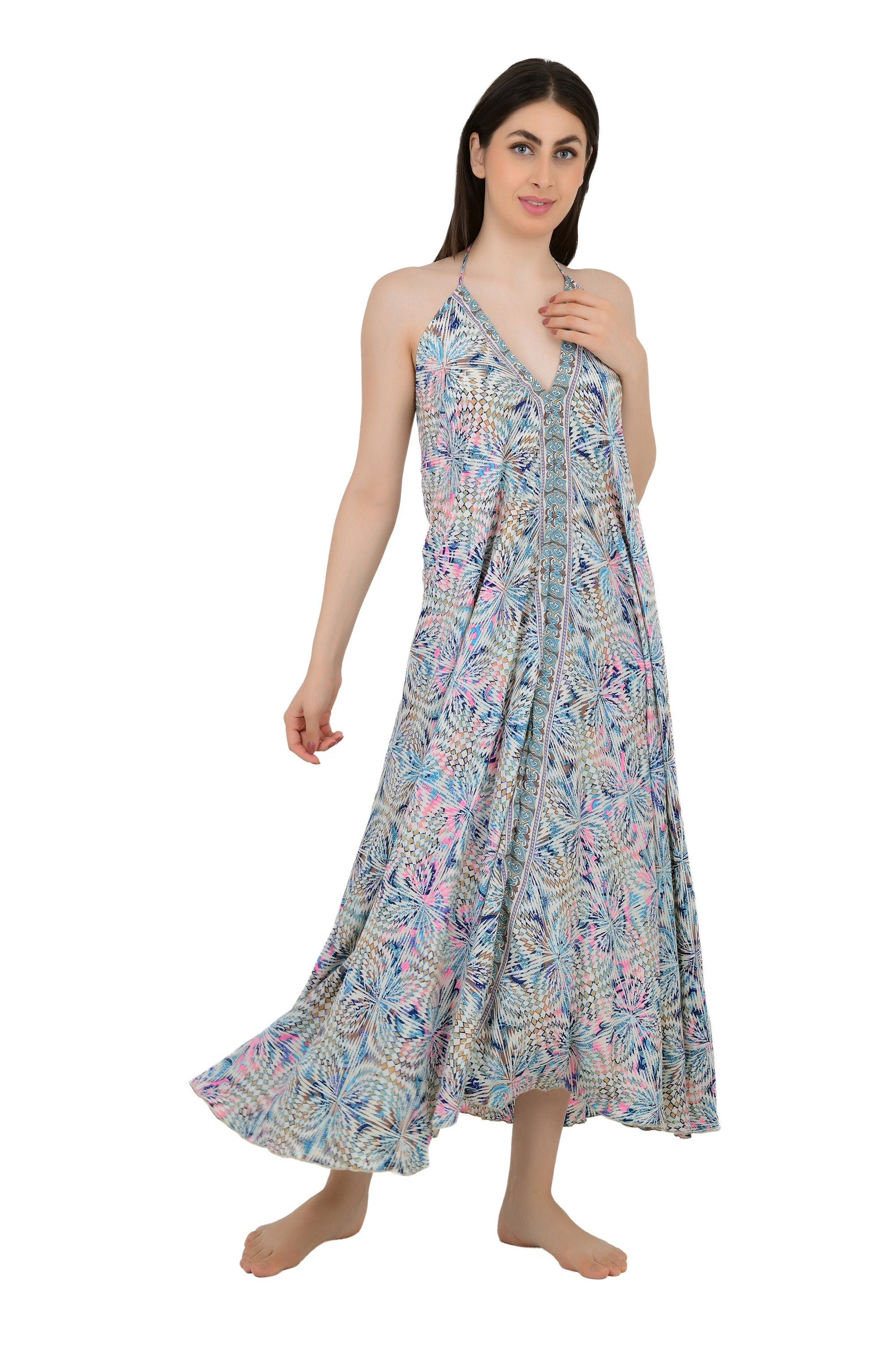 Handmade Floral Halter Maxi Dress: Vintage Boho Sundress