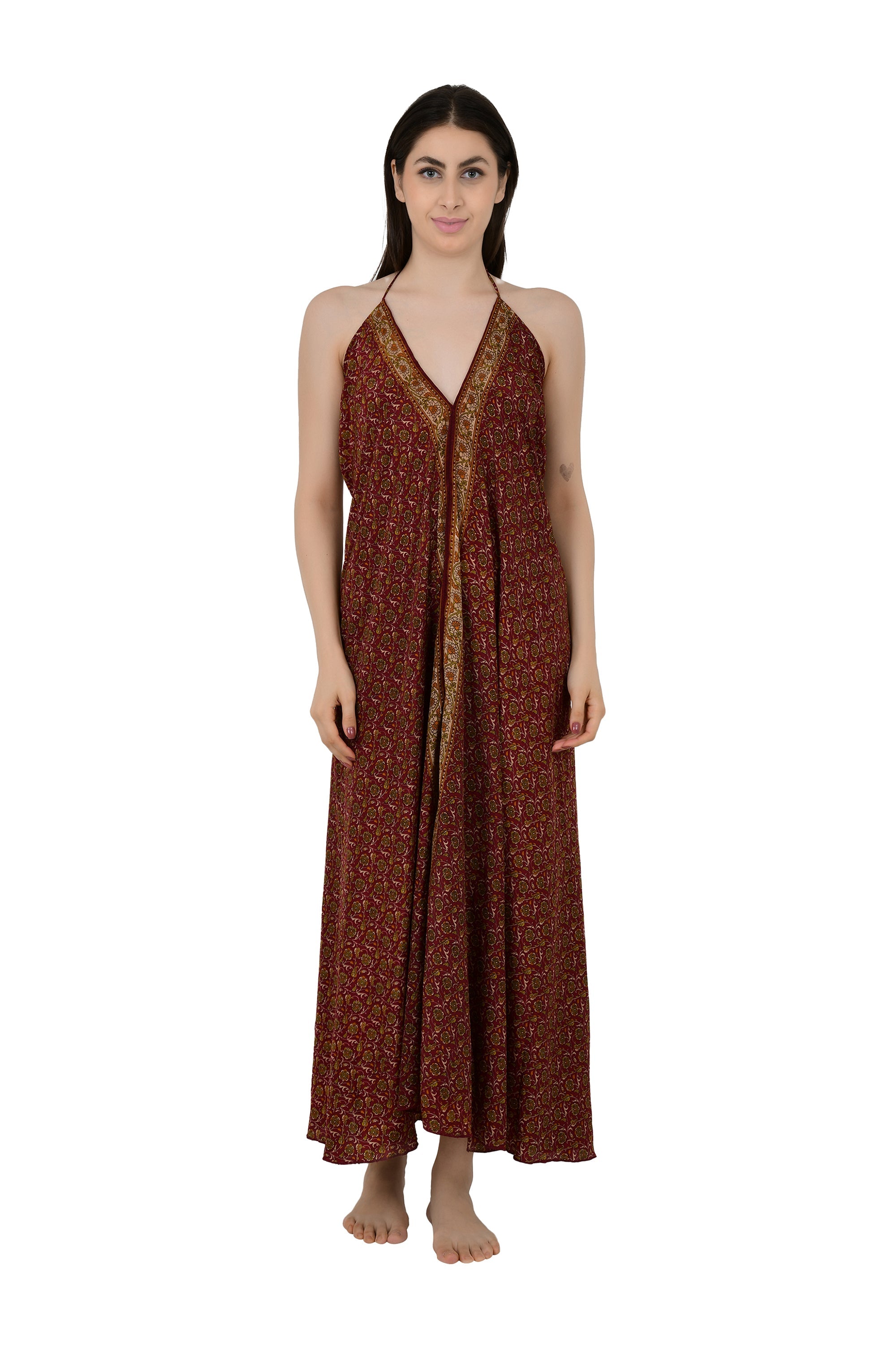 Handmade Floral Halter Maxi Dress: Vintage Boho Sundress