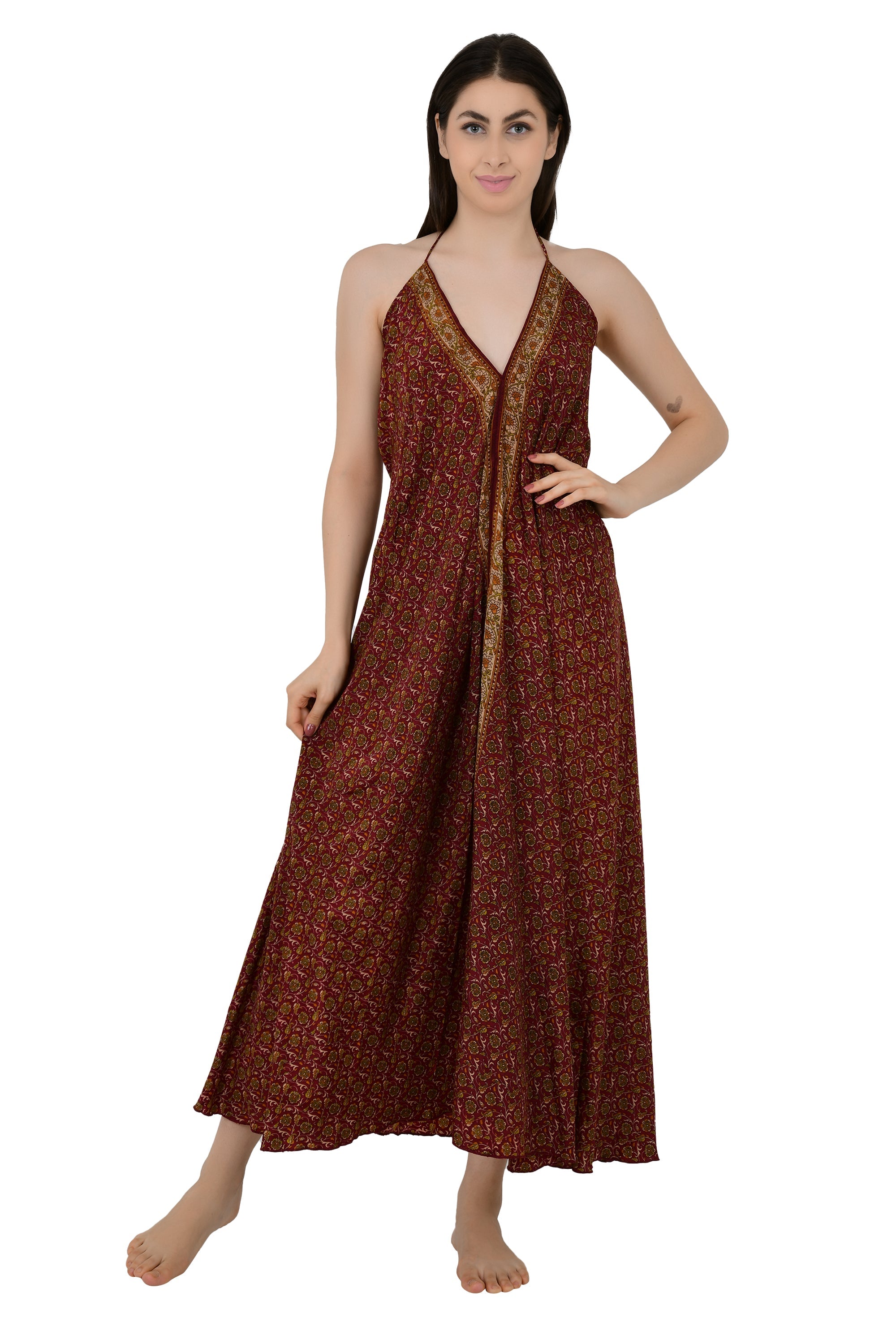 Handmade Floral Halter Maxi Dress: Vintage Boho Sundress
