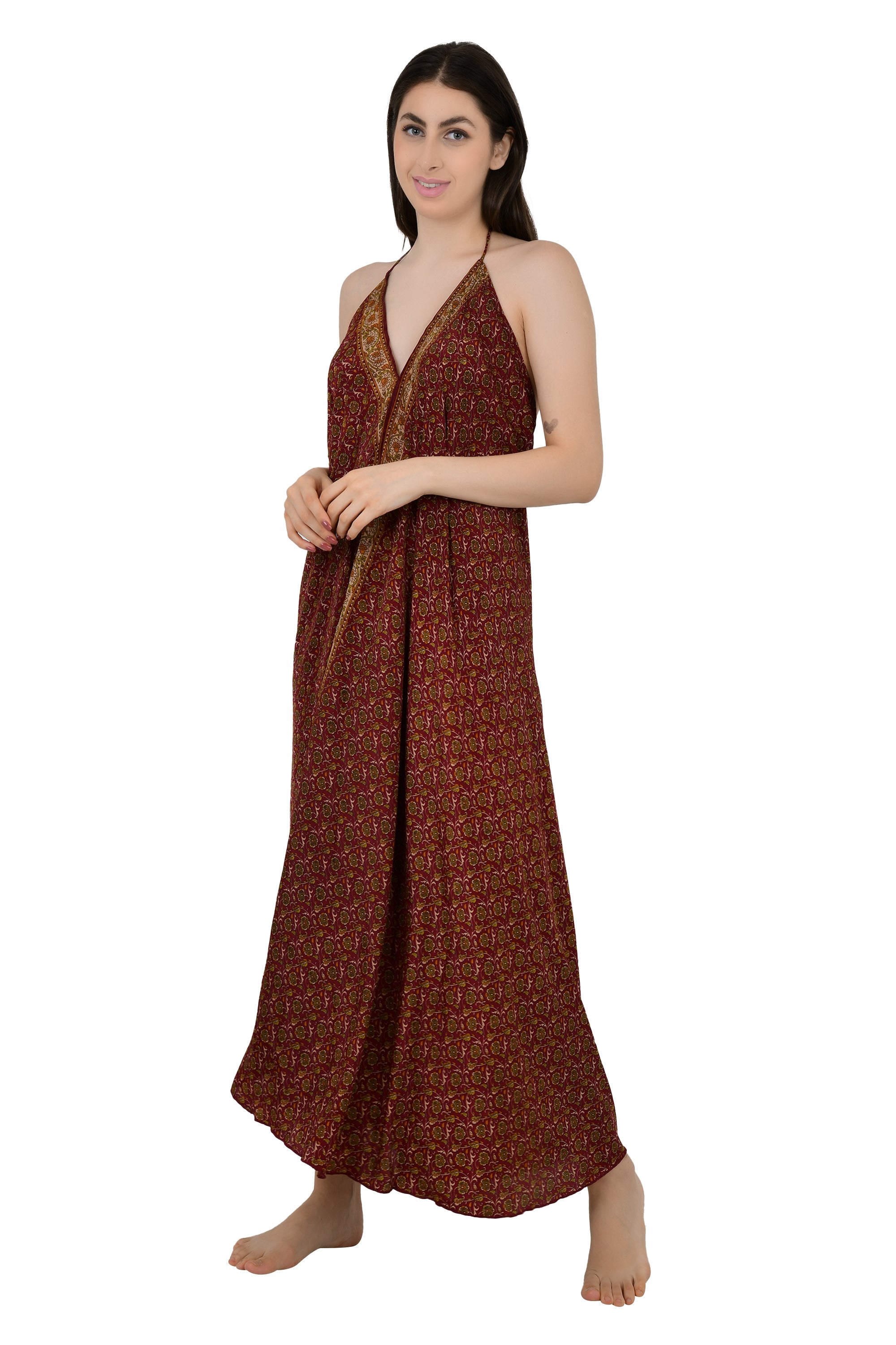 Handmade Floral Halter Maxi Dress: Vintage Boho Sundress