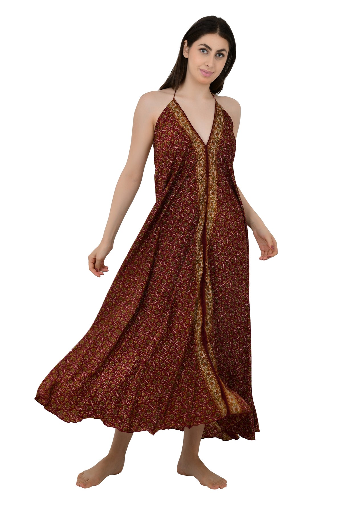 Handmade Floral Halter Maxi Dress: Vintage Boho Sundress