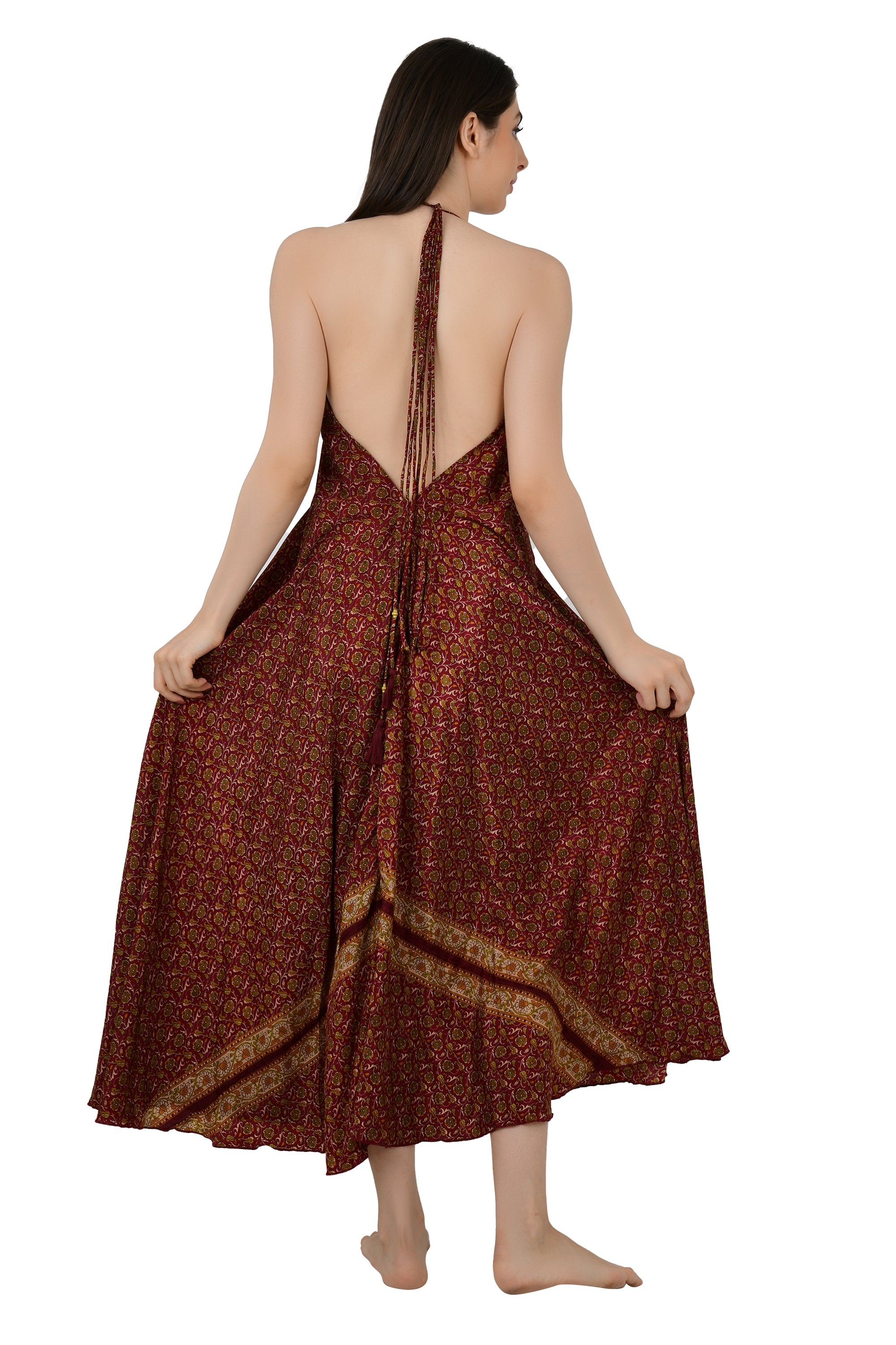Handmade Floral Halter Maxi Dress: Vintage Boho Sundress