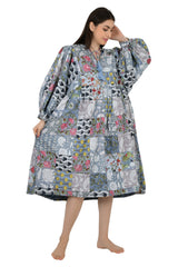 Boho Maxi Dress With Sleeves | Handmade Patchwork Long Flowy Beach Dress, One-of-a-kind Elegant Retro Outfit, Modest Gown with Pockets
