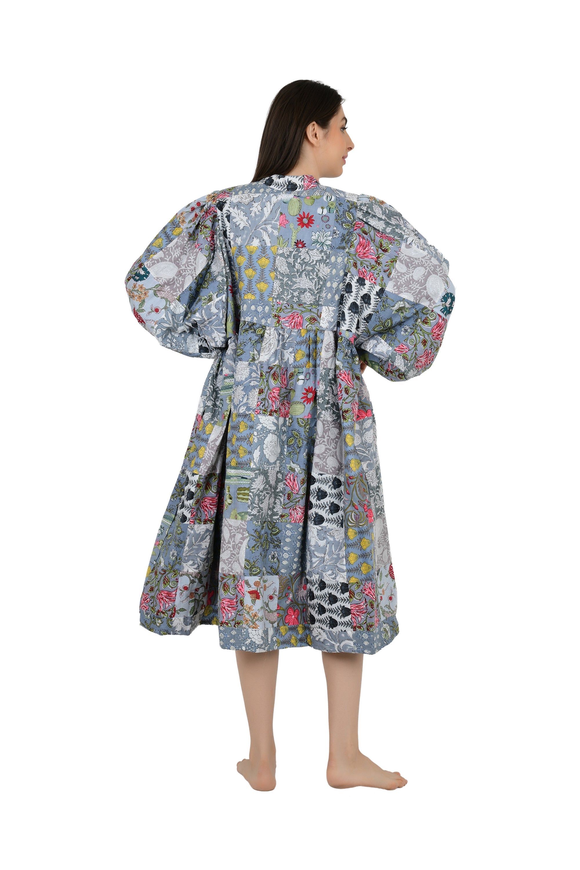 Boho Maxi Dress With Sleeves | Handmade Patchwork Long Flowy Beach Dress, One-of-a-kind Elegant Retro Outfit, Modest Gown with Pockets