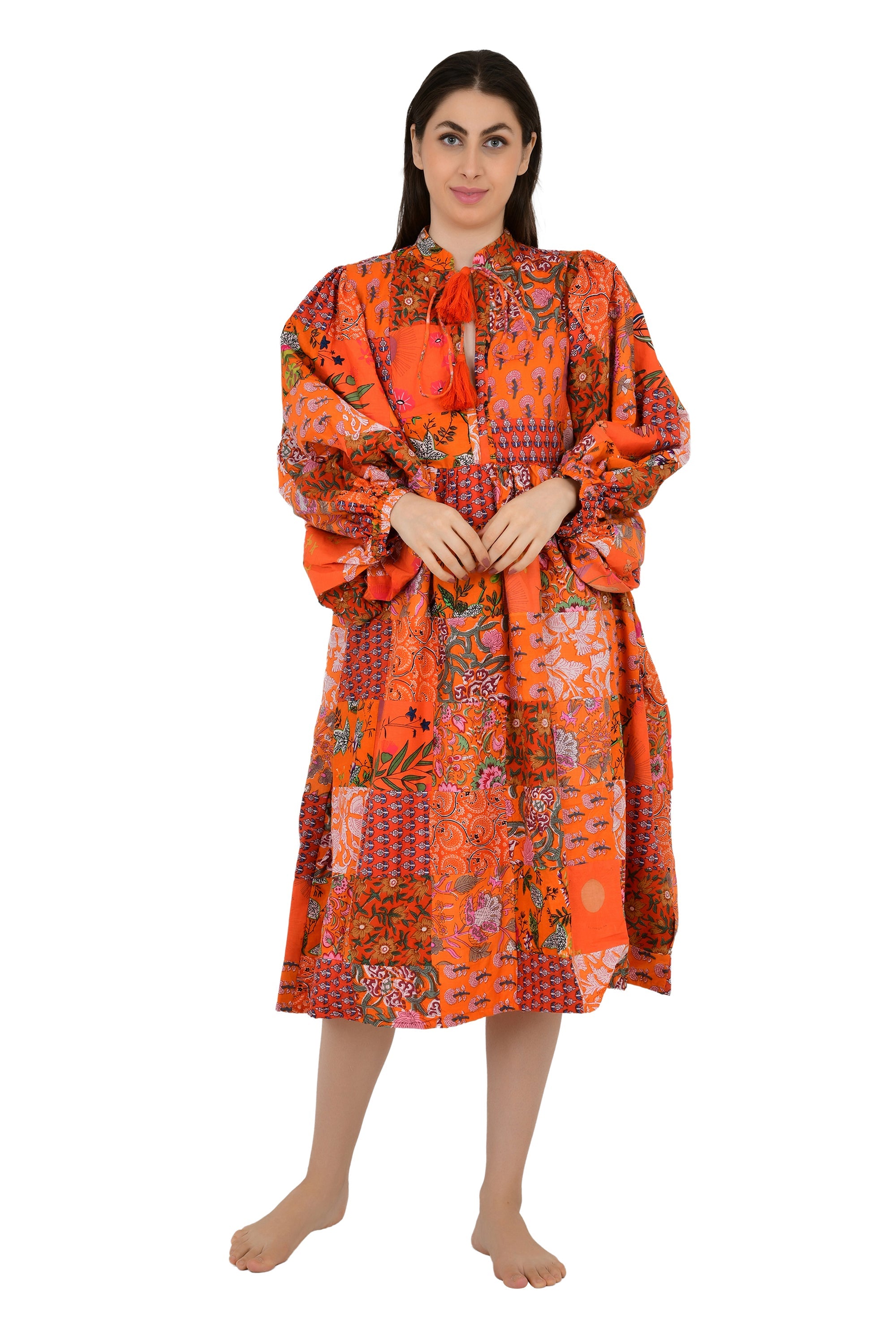 Boho Maxi Dress With Sleeves | Handmade Patchwork Long Flowy Beach Dress, One-of-a-kind Elegant Retro Outfit, Modest Gown with Pockets