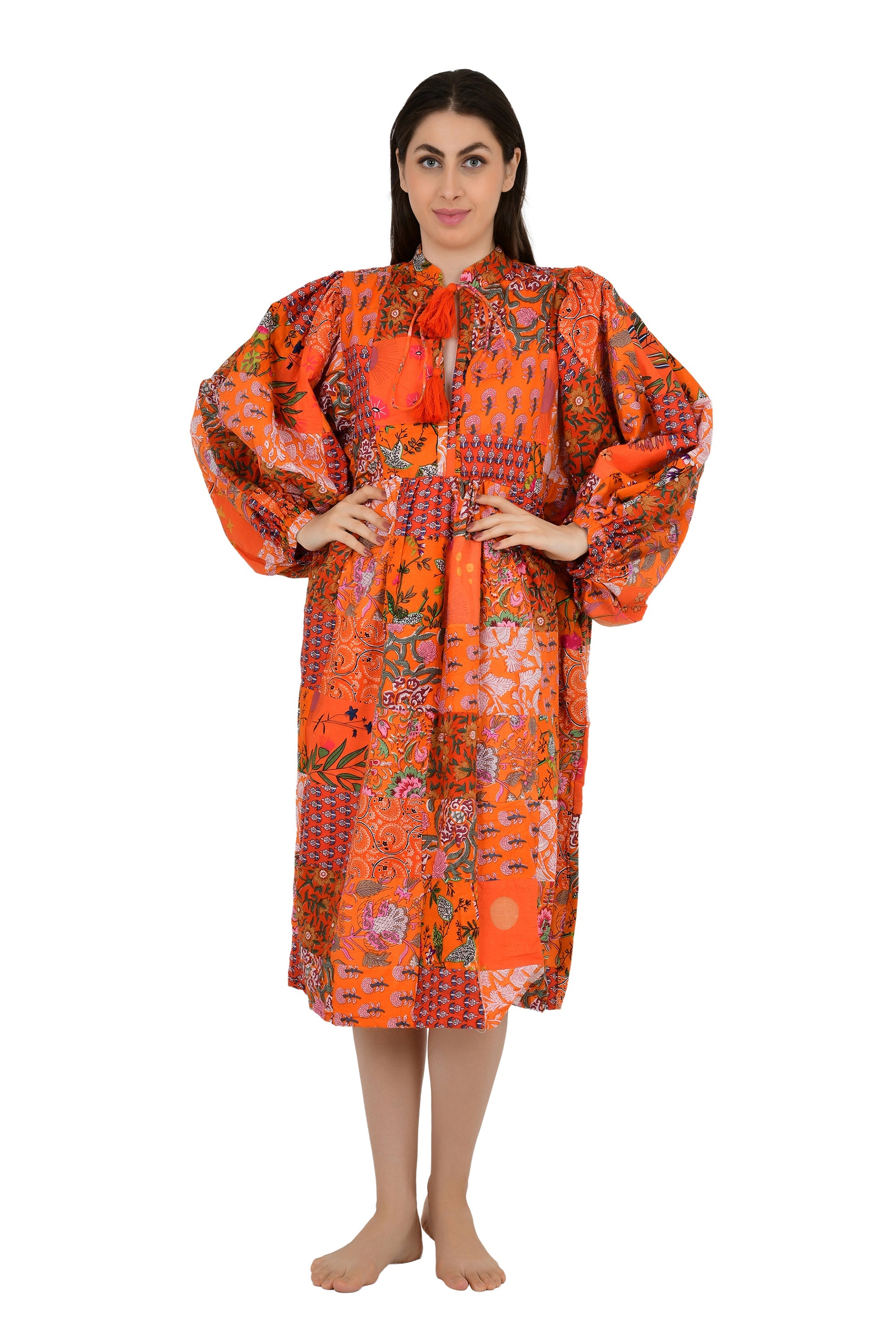Boho Maxi Dress With Sleeves | Handmade Patchwork Long Flowy Beach Dress, One-of-a-kind Elegant Retro Outfit, Modest Gown with Pockets