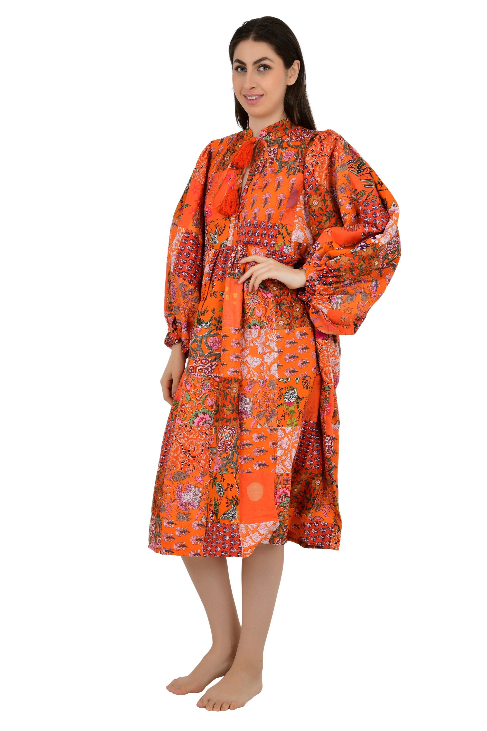Boho Maxi Dress With Sleeves | Handmade Patchwork Long Flowy Beach Dress, One-of-a-kind Elegant Retro Outfit, Modest Gown with Pockets