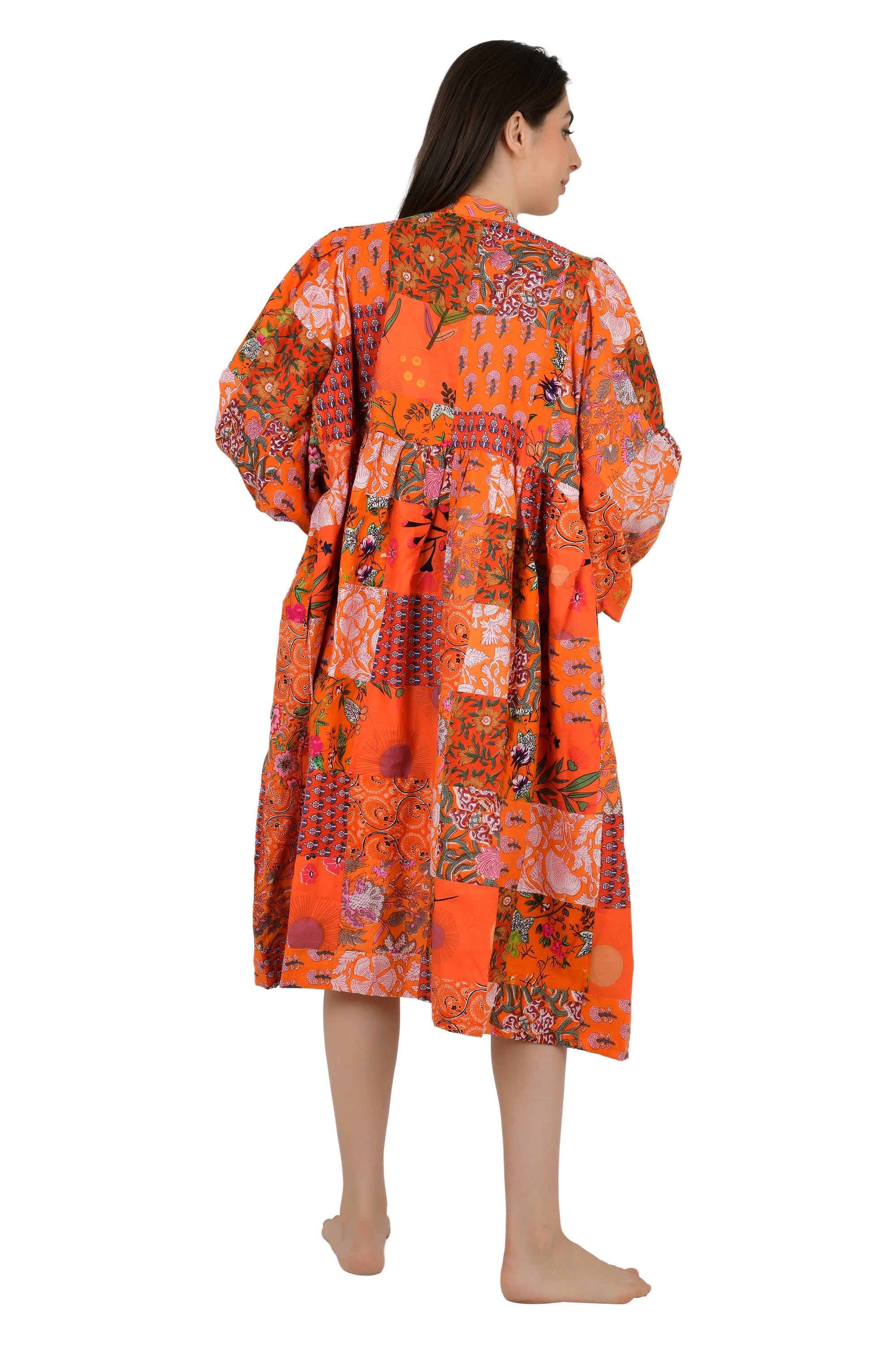 Boho Maxi Dress With Sleeves | Handmade Patchwork Long Flowy Beach Dress, One-of-a-kind Elegant Retro Outfit, Modest Gown with Pockets