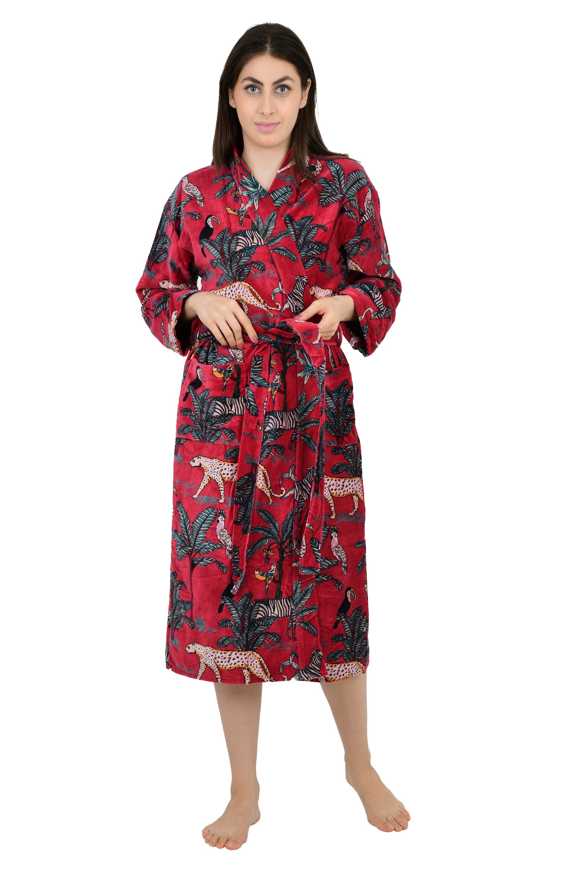 Luxury Velvet Kimono Robe: Reversible Silk-Lined Animal Print