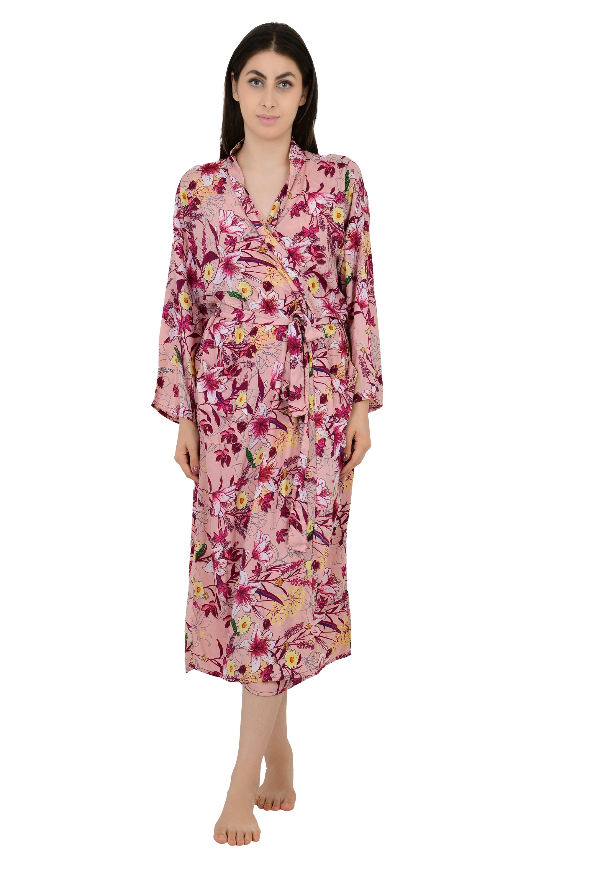Floral Silk Blend Kimono Robe: Handmade Sari Fabric, Plus Size