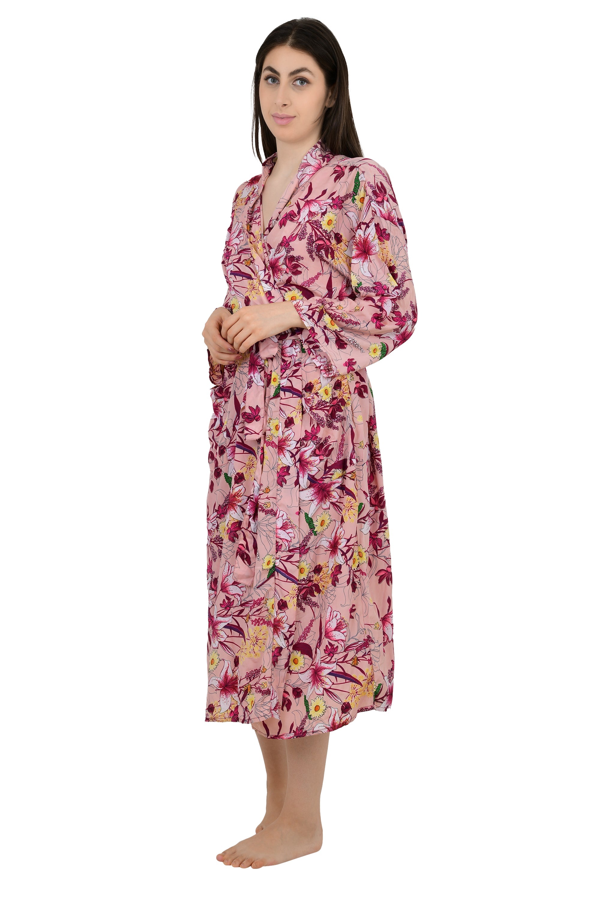 Floral Silk Blend Kimono Robe: Handmade Sari Fabric, Plus Size