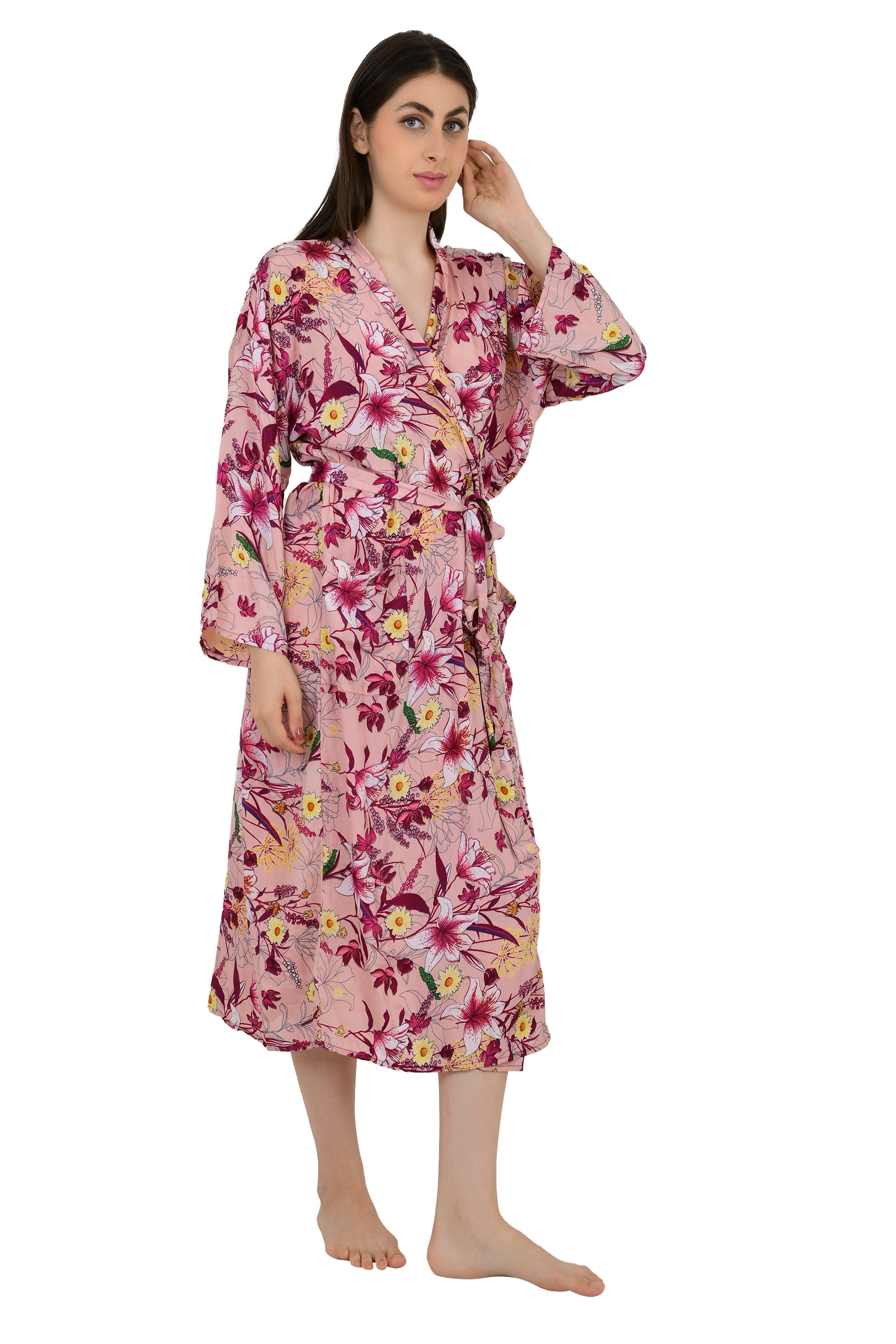 Floral Silk Blend Kimono Robe: Handmade Sari Fabric, Plus Size