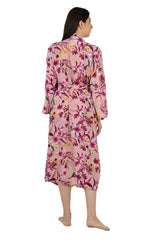 Floral Silk Blend Kimono Robe: Handmade Sari Fabric, Plus Size