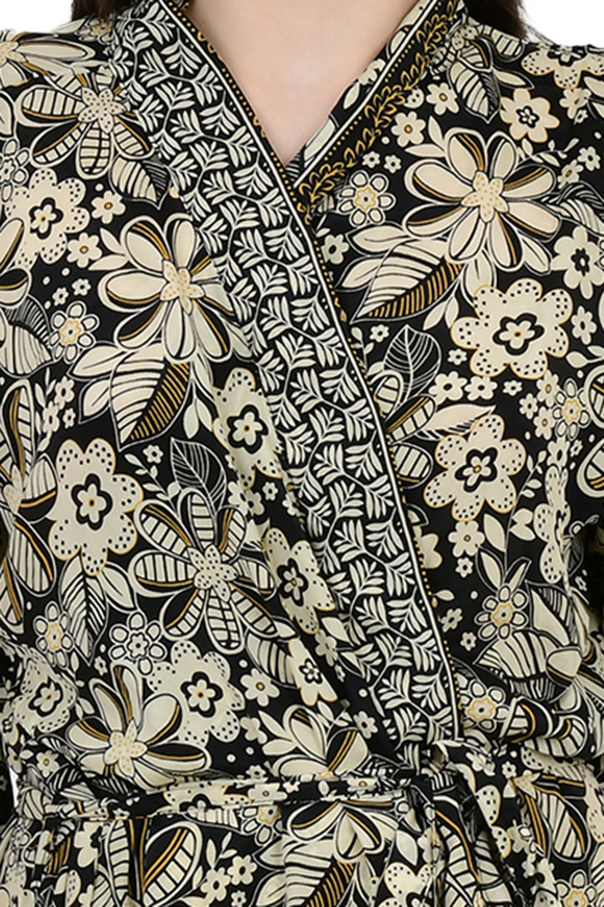 Bohemian New Silk Sari Kimono Women Regal House Beach Robe | Black Beige Floral Luxury Anniversary Birthday Gift For Her
