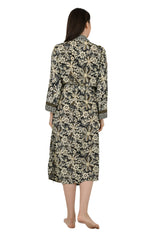 Bohemian New Silk Sari Kimono Women Regal House Beach Robe | Black Beige Floral Luxury Anniversary Birthday Gift For Her