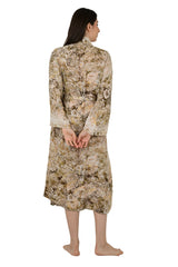 Bohemian New Silk Sari Kimono Women Regal House Beach Robe | Beige Brown Floral Luxury Anniversary Birthday Gift For Her