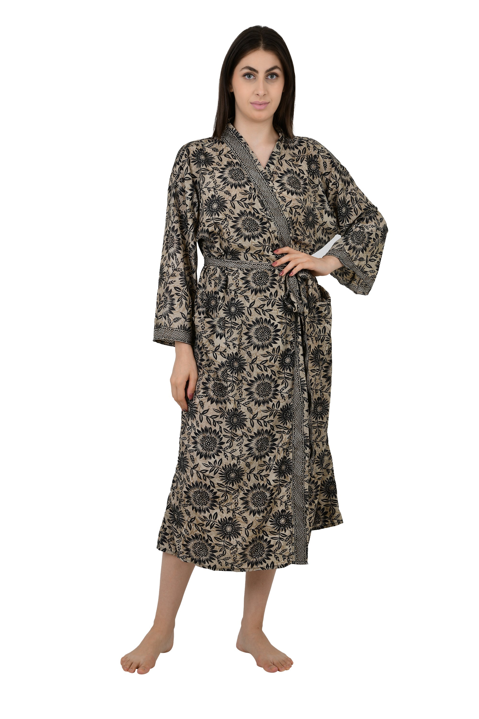 Floral Silk Blend Kimono Robe: Hand-Stitched Sari Fabric