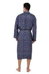 Men's Boho Silk Kimono Robe: Persian Paisley, Elegant Blue & Pink