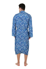 Boho Men's Soft Silk Kimono, Man Regal House Beach Robe, Persian King Paisley Elegant Blue Yellow Hues