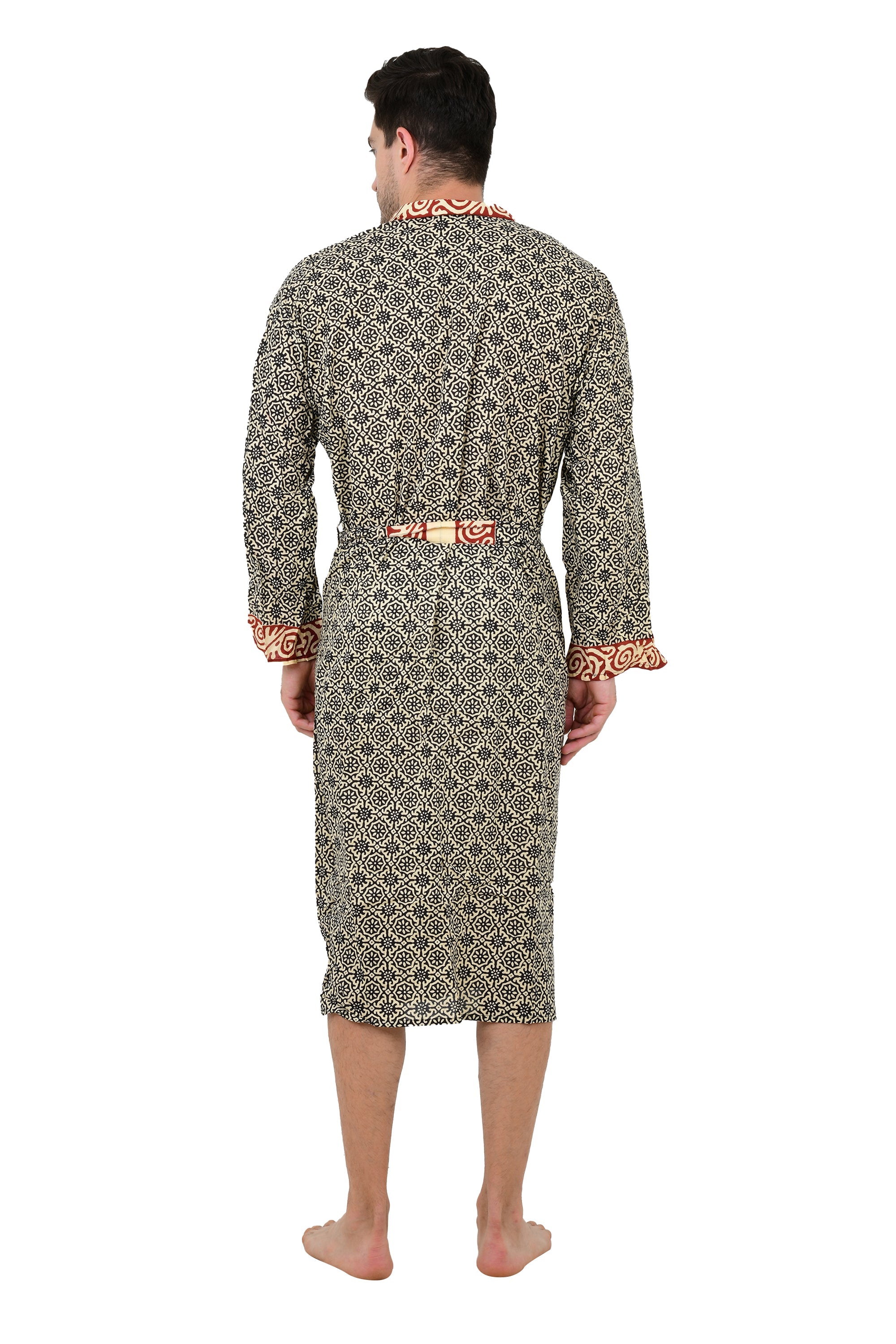 Pure Cotton Handblock Men Kimono | Indian Printed Man House Robe, Boho Beach Coverup Dressing Gown, Lightweight Loungewear, Gift For Him Dad