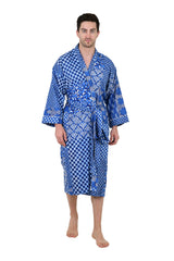 Men's Cotton Kimono | Long Lightweight Bathrobe Lounge Robe with Pockets, One Size Comfortable Breathable Spa Resort Beach CoverUp Housecoat
