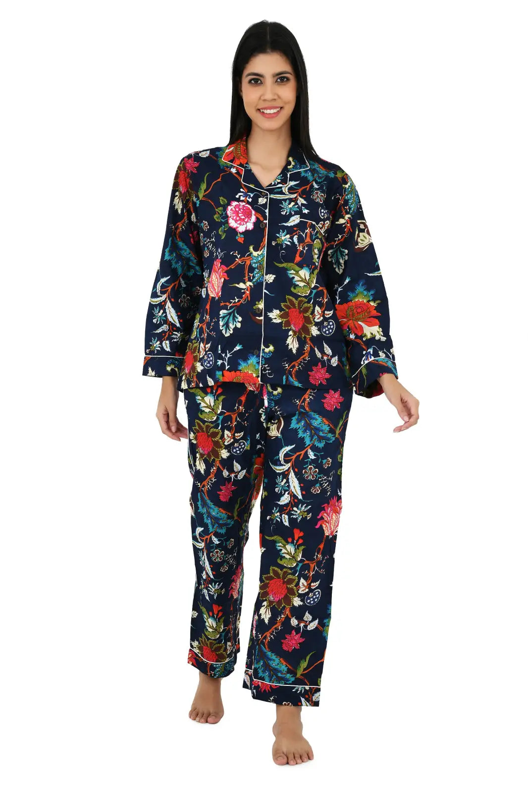 Cotton Women Pajama Set Comfortable Nightwear Summer PJ Set Mid Night Garden Print