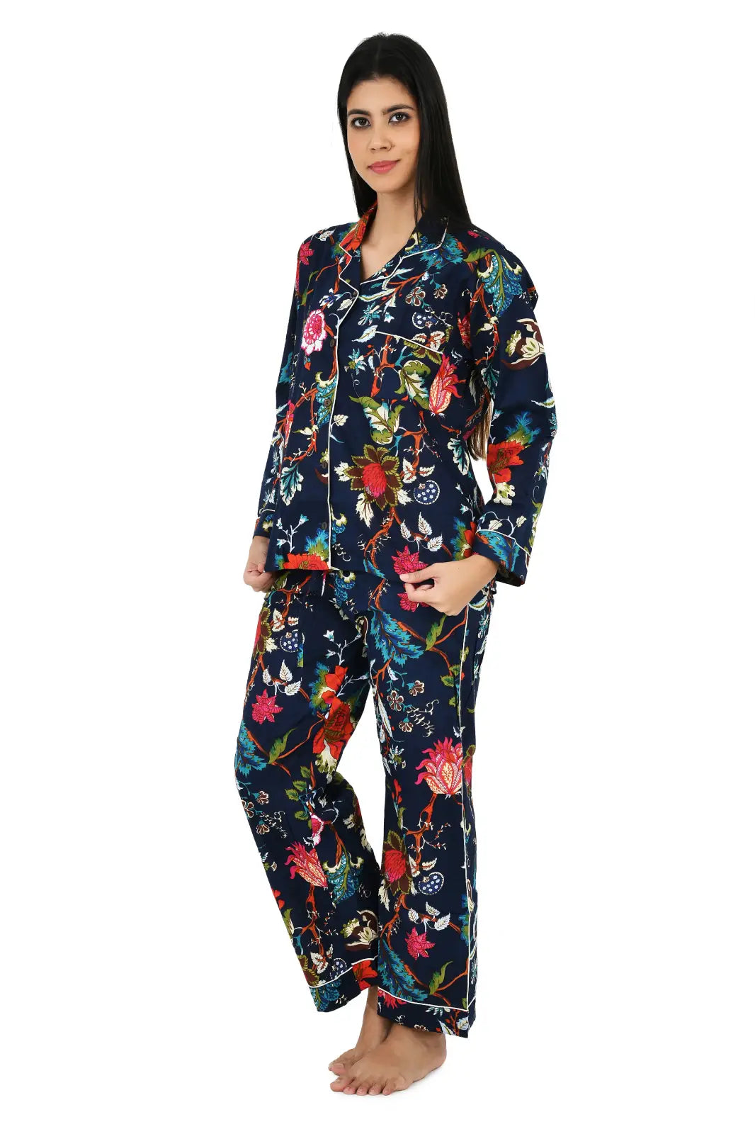 Cotton Women Pajama Set Comfortable Nightwear Summer PJ Set Mid Night Garden Print