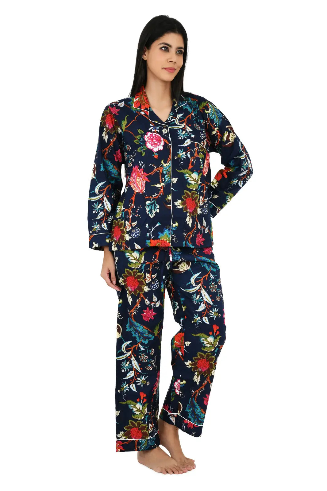 Cotton Women Pajama Set Comfortable Nightwear Summer PJ Set Mid Night Garden Print