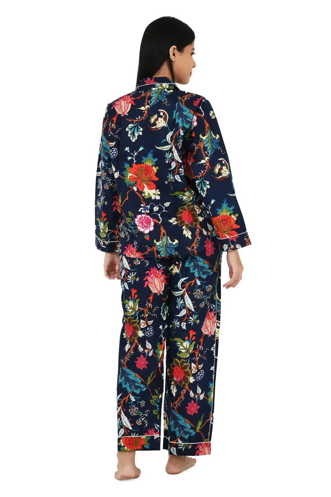 Cotton Women Pajama Set Comfortable Nightwear Summer PJ Set Mid Night Garden Print