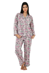 Cotton Women Pajama Set Comfortable Nightwear Summer PJ Set Nude Pink Floral Print