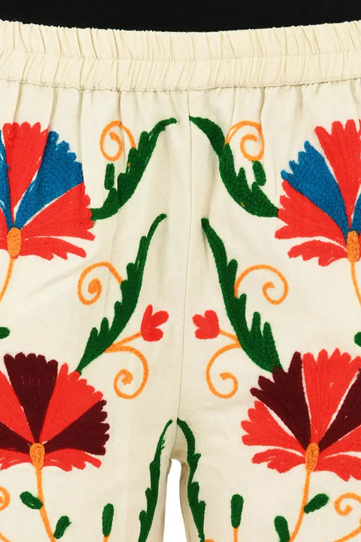 Boho Hippi Handmade Suzani Embroidered Pockets Trouser Comfy Fit Casual Wear Elastic Waist | Floral