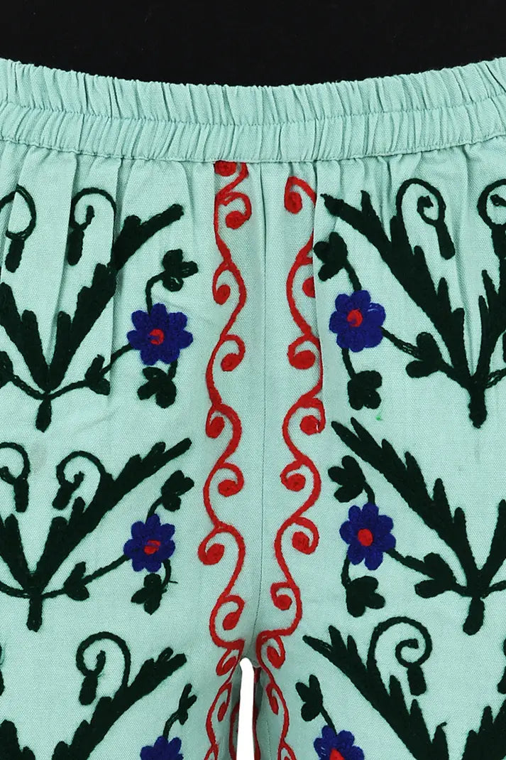 Boho Harem Pants Gift for Her – Handmade Embroidered Suzani Festival Pants, Boho Hippie Lounge Pajamas with Pockets, Unique Floral Yoga Pant