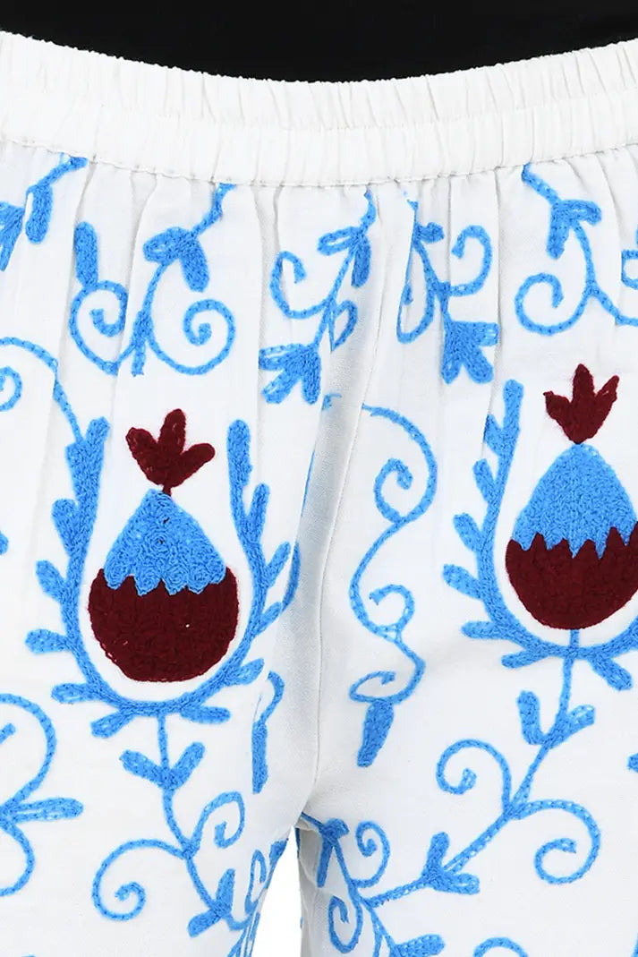 Boho Harem Pants Gift for Her – Handmade Embroidered Suzani Festival Pants, Boho Hippie Lounge Pajamas with Pockets, Unique Floral Yoga Pant