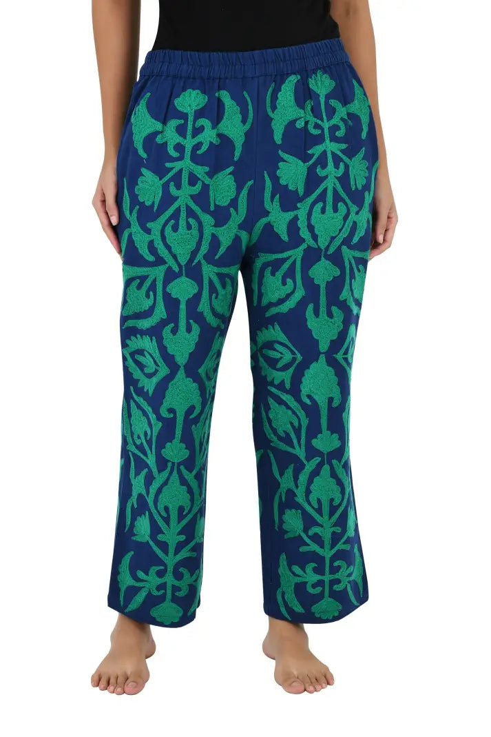 Boho Harem Pants Gift for Her – Handmade Embroidered Suzani Festival Pants, Boho Hippie Lounge Pajamas with Pockets, Unique Floral Yoga Pant