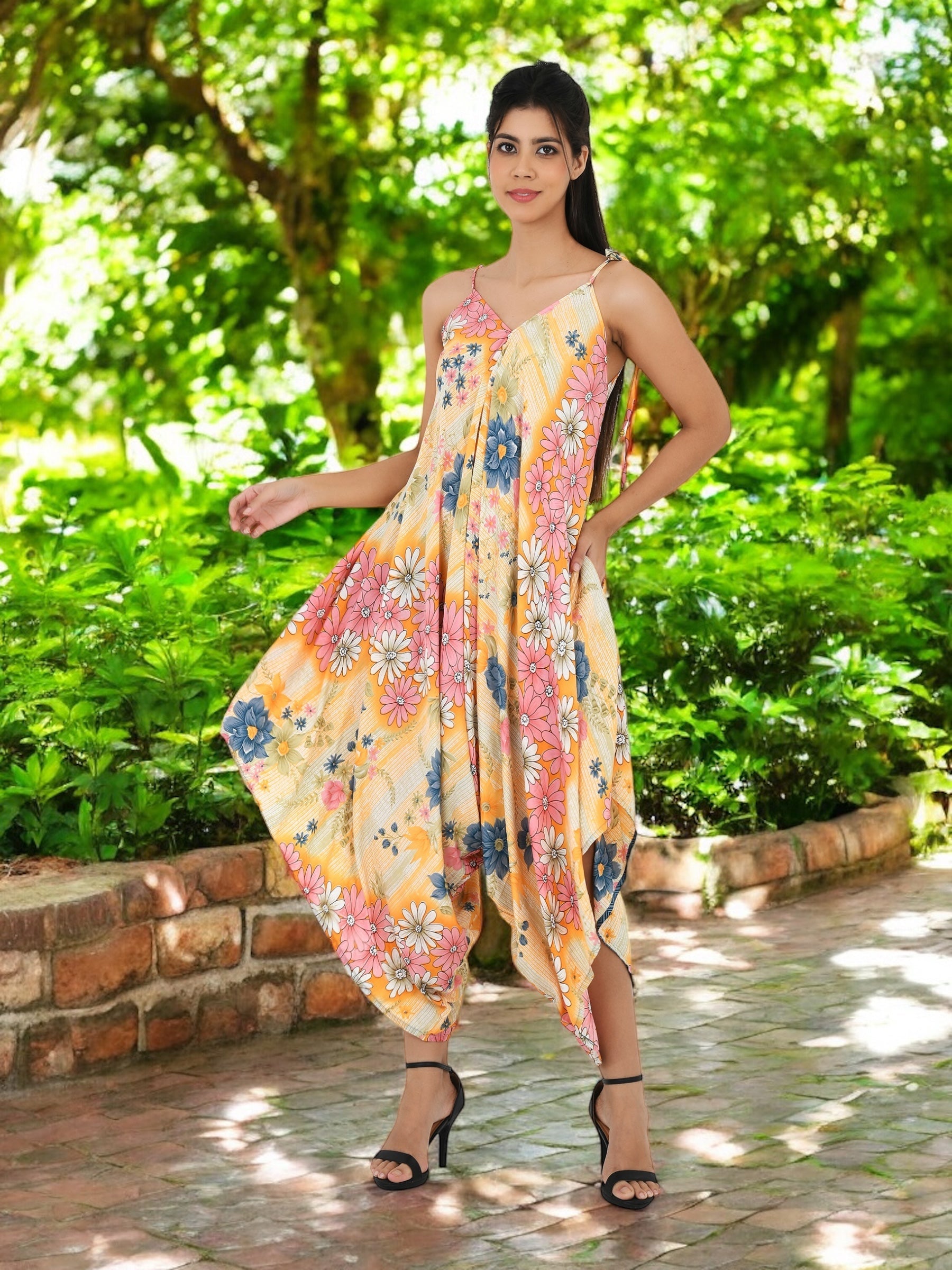 Boho Silk Jumpsuit for Women | Flowy Halter Romper Lightweight Summer Beachwear Comfy Hippie Overalls, Backless Festival Pants, Gift for Her