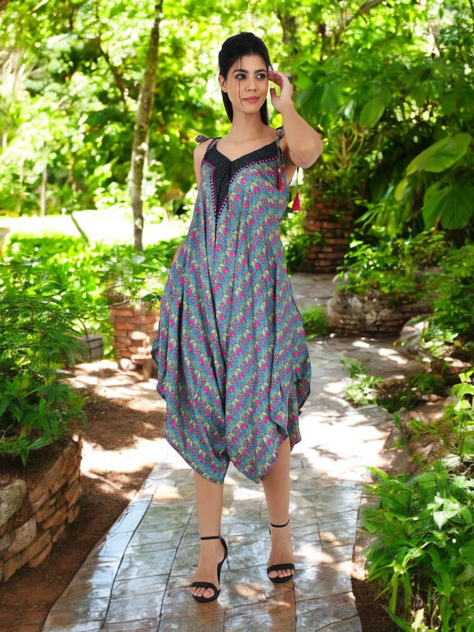Boho Silk Jumpsuit for Women | Flowy Halter Romper Lightweight Summer Beachwear Comfy Hippie Overalls, Backless Festival Pants, Gift for Her