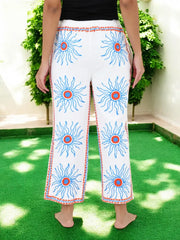 Boho Harem Pants Gift for Her – Handmade Embroidered Suzani Festival Pants, Boho Hippie Lounge Pajamas with Pockets, Unique Floral Yoga Pant