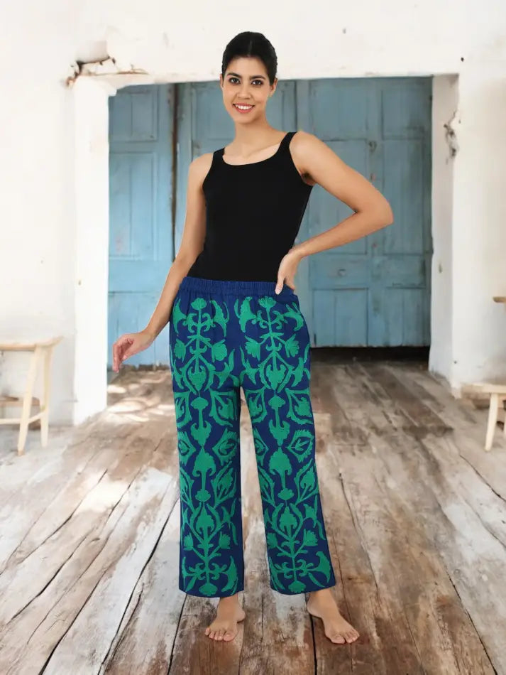 Boho Harem Pants Gift for Her – Handmade Embroidered Suzani Festival Pants, Boho Hippie Lounge Pajamas with Pockets, Unique Floral Yoga Pant