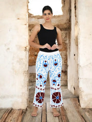 Boho Harem Pants Gift for Her – Handmade Embroidered Suzani Festival Pants, Boho Hippie Lounge Pajamas with Pockets, Unique Floral Yoga Pant
