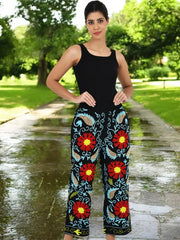 Boho Harem Pants Gift for Her – Handmade Embroidered Suzani Festival Pants, Boho Hippie Lounge Pajamas with Pockets, Unique Floral Yoga Pant