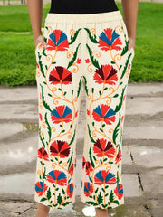 Boho Hippi Handmade Suzani Embroidered Pockets Trouser Comfy Fit Casual Wear Elastic Waist | Floral