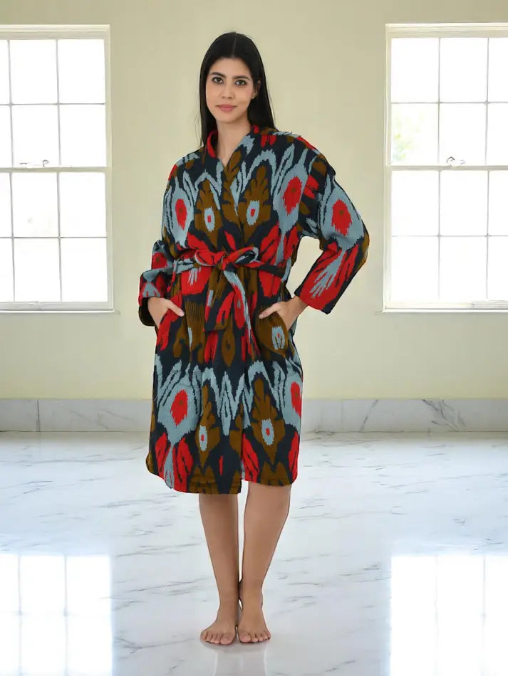 Cotton Women Kimono Suzani Embroidery Jacket Robe, Artisan Hand Embroidered Open Front Duster, Boho Gypsy Resort Wear Sustainable Clothing