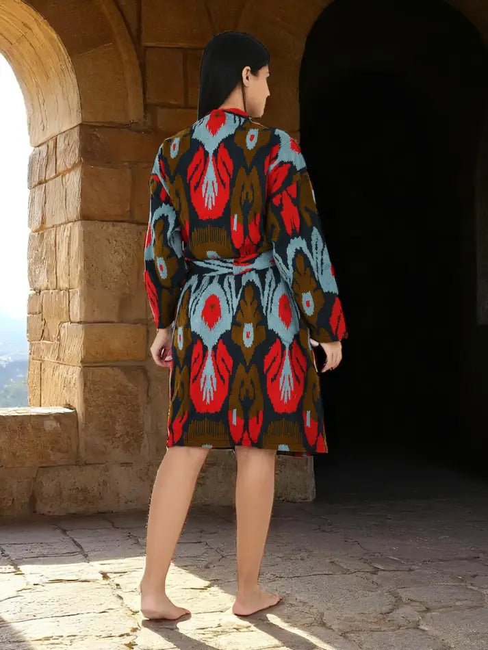 Cotton Women Kimono Suzani Embroidery Jacket Robe, Artisan Hand Embroidered Open Front Duster, Boho Gypsy Resort Wear Sustainable Clothing