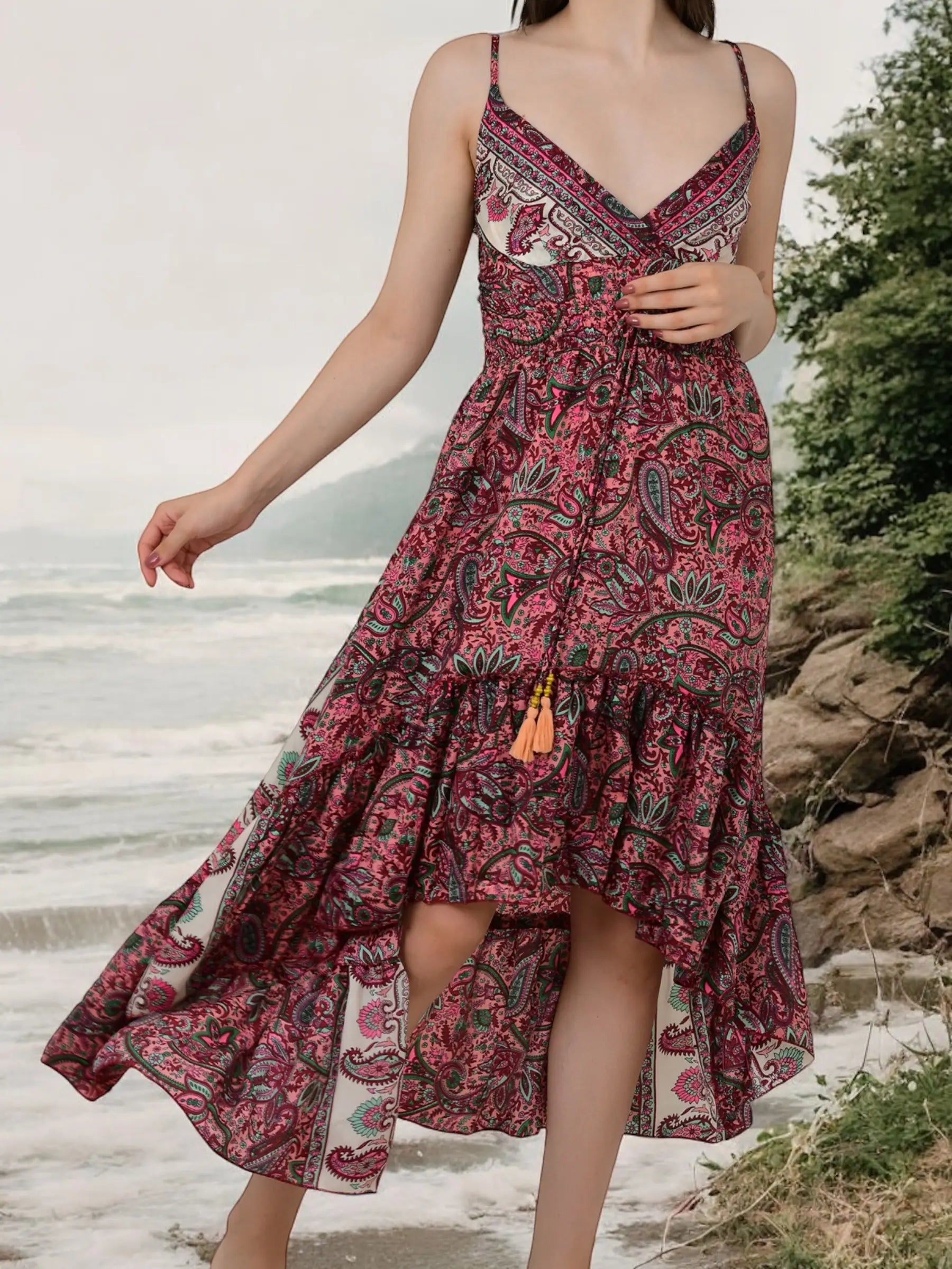 Boho Silk Dress for Women, Open Back Floral High Low Maxi, Luxury Gypsy Flowy Outfit, Bridesmaid Gift, Festival Wear Beachwear, Gift for Her