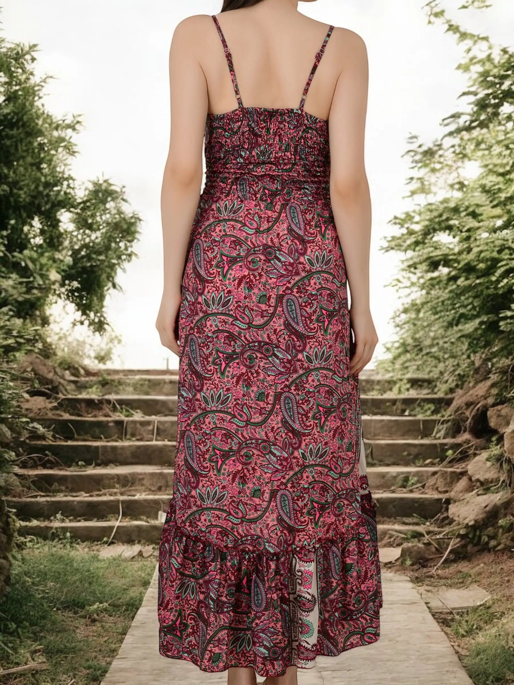 Boho Silk Dress for Women, Open Back Floral High Low Maxi, Luxury Gypsy Flowy Outfit, Bridesmaid Gift, Festival Wear Beachwear, Gift for Her