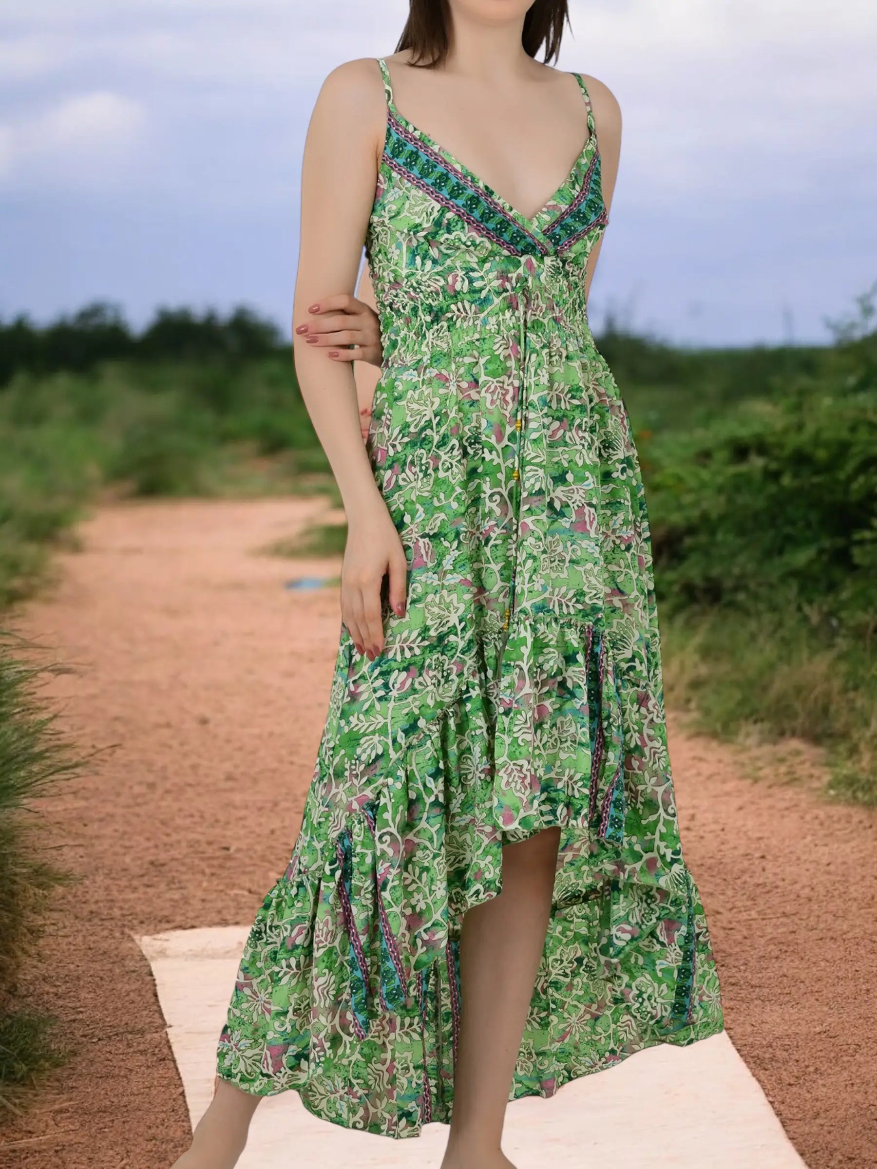 Boho Silk Dress for Women, Open Back Floral High Low Maxi, Luxury Gypsy Flowy Outfit, Bridesmaid Gift, Festival Wear Beachwear, Gift for Her