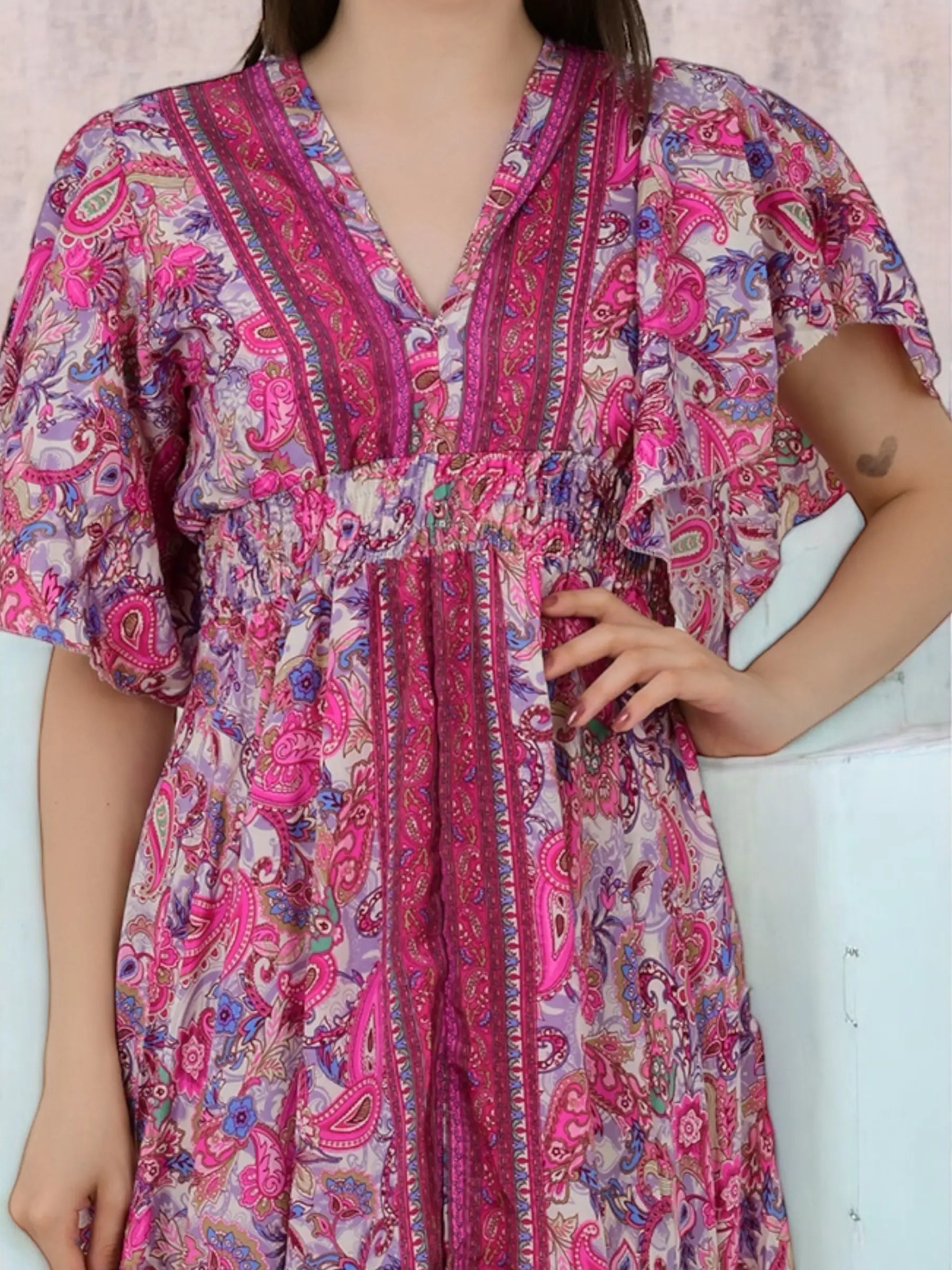 A Line Silk Blend Dress, V Neck Short Sleeve Wedding Guest Dress , Graceful Long Silky Midi Dress, Evening Cocktail Pink Dress, Gift for Her