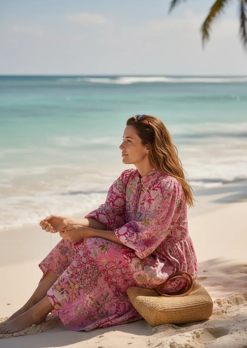 Boho Maxi Dress With Sleeves | Handmade Patchwork Long Flowy Beach Dress, One-of-a-kind Elegant Retro Outfit, Modest Gown with Pockets