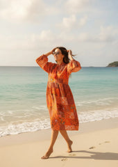 Boho Maxi Dress With Sleeves | Handmade Patchwork Long Flowy Beach Dress, One-of-a-kind Elegant Retro Outfit, Modest Gown with Pockets