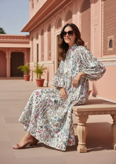 Boho Maxi Dress With Sleeves | Handmade Patchwork Long Flowy Beach Dress, One-of-a-kind Elegant Retro Outfit, Modest Gown with Pockets